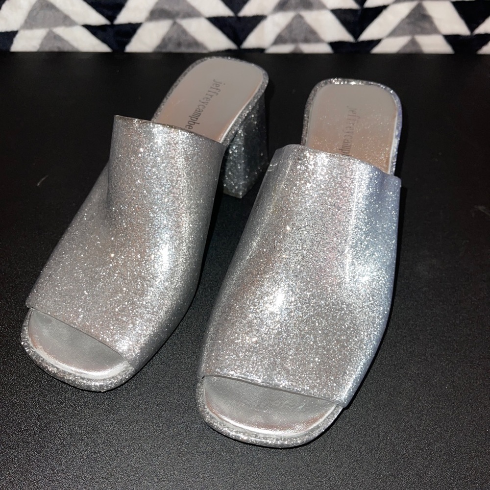 Jeffrey Campbell Silver Glitter Jelly Chunky Heels